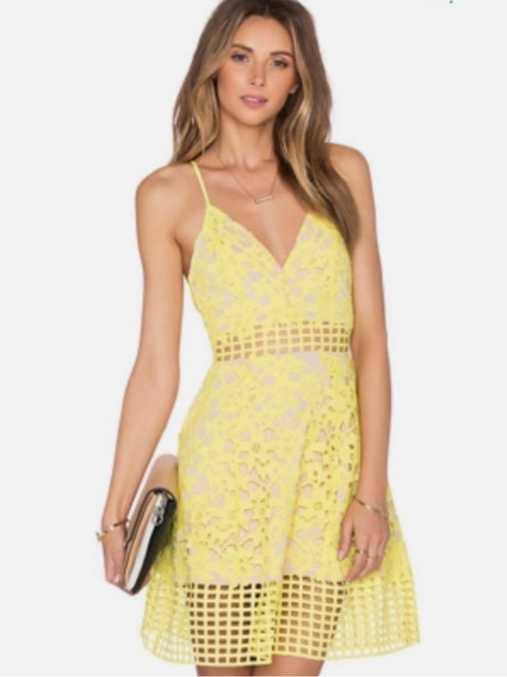 Lovers + Friends Yellow Lace Fit & Flare Mini Dress